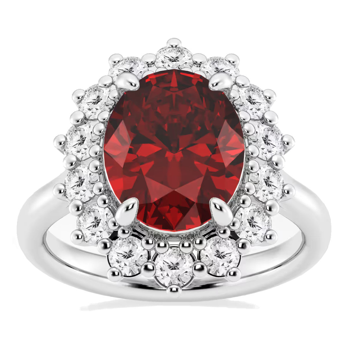 AGI Certified 3.00 CTW Oval Lab Ruby & Diamond Halo Engagement Ring in 14K Gold – 9×7mm (0.35 × 0.28 in)