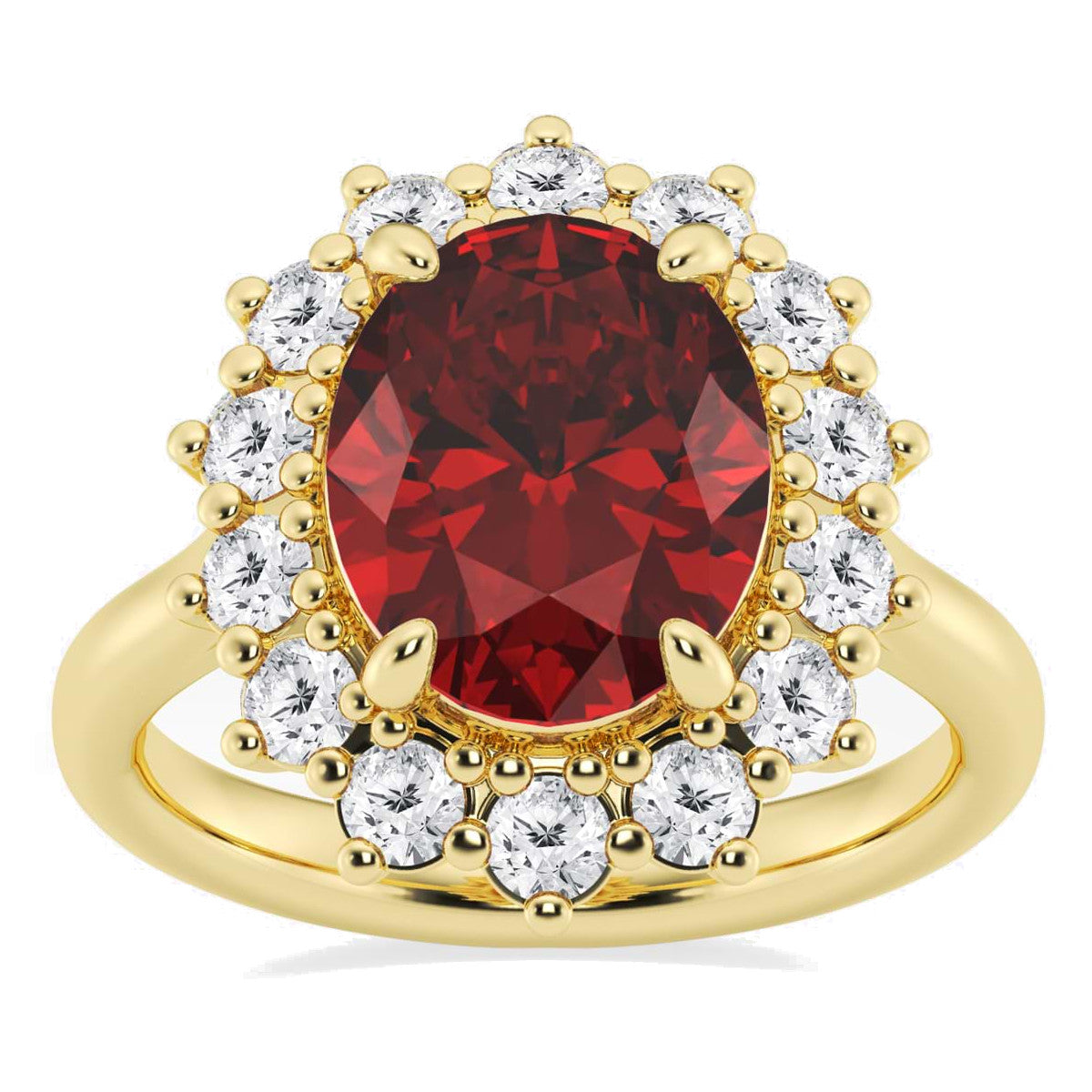 AGI Certified 3.00 CTW Oval Lab Ruby & Diamond Halo Engagement Ring in 14K Gold – 9×7mm (0.35 × 0.28 in)