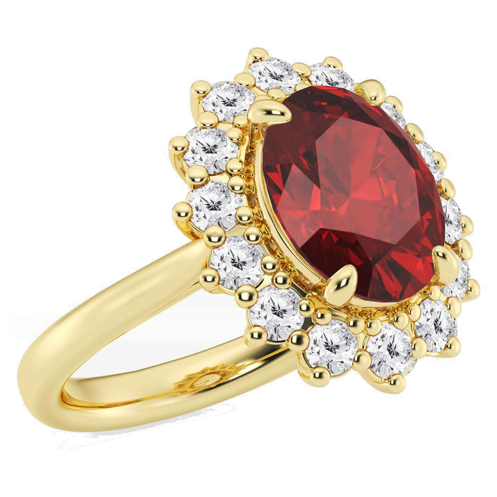 AGI Certified 3.00 CTW Oval Lab Ruby & Diamond Halo Engagement Ring in 14K Gold – 9×7mm (0.35 × 0.28 in)