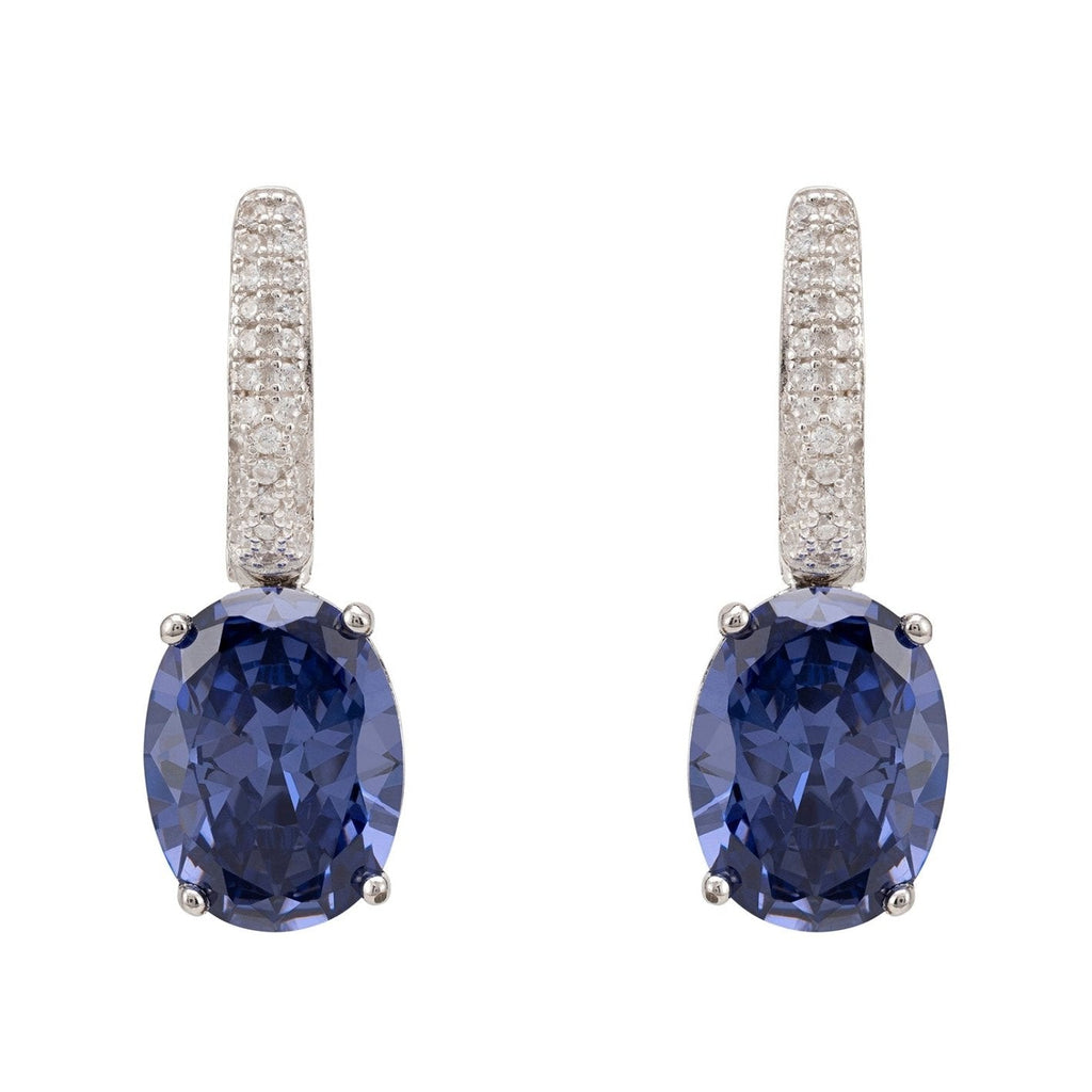 925 Sterling Silver Oval Tanzanite Drop Earrings with Simulated Diamond Accents