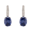 925 Sterling Silver Oval Tanzanite Drop Earrings with Simulated Diamond Accents