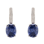 925 Sterling Silver Oval Tanzanite Drop Earrings with Simulated Diamond Accents