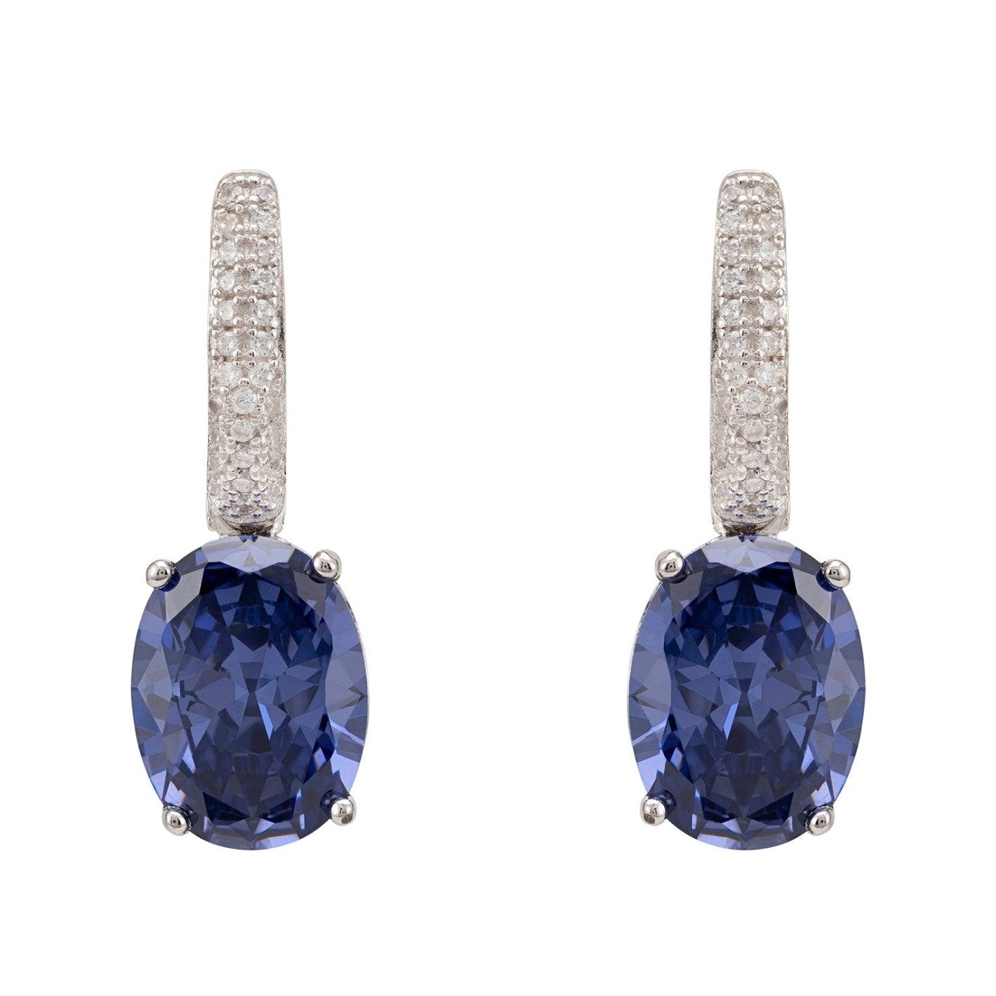 925 Sterling Silver Oval Tanzanite Drop Earrings with Simulated Diamond Accents