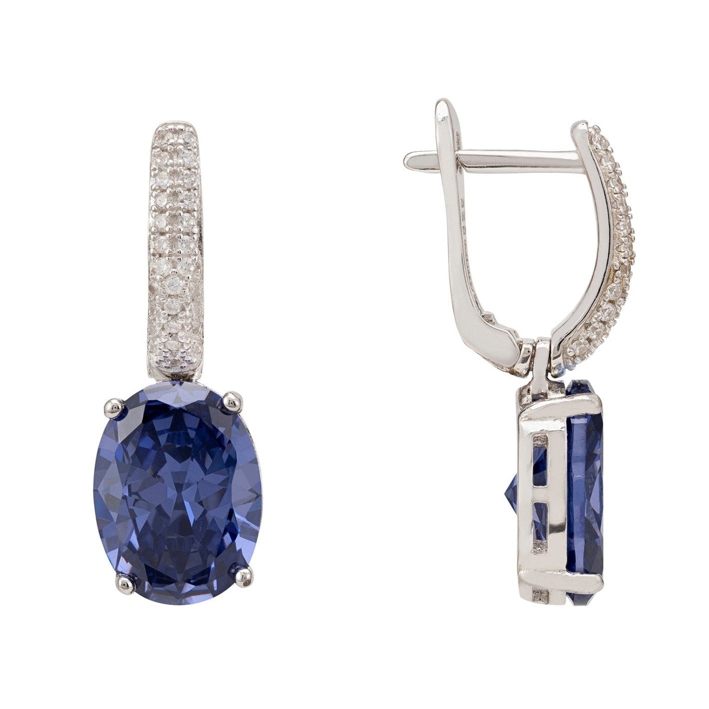 925 Sterling Silver Oval Tanzanite Drop Earrings with Simulated Diamond Accents