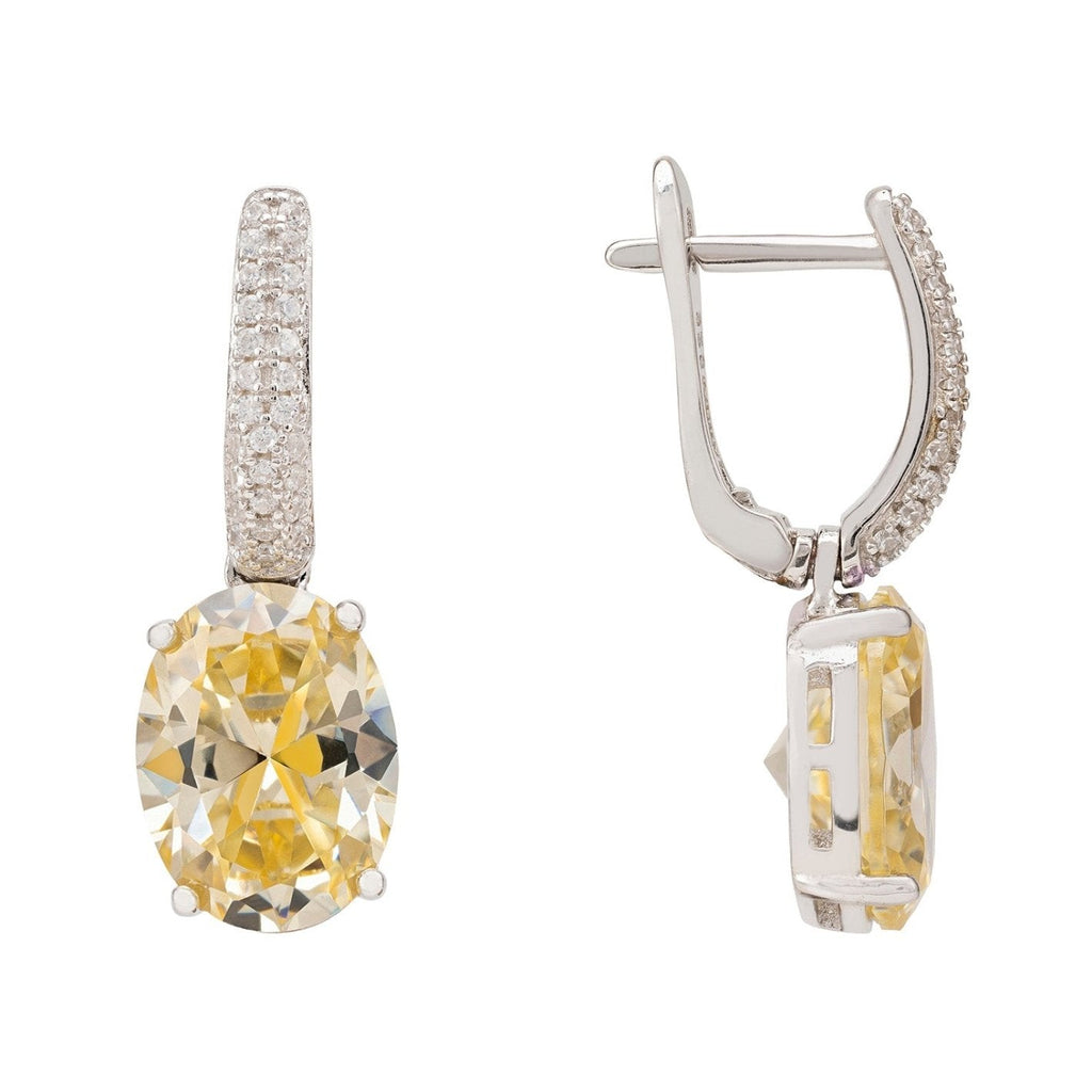 925 Sterling Silver Oval Yellow Topaz Drop Earrings with Simulated Diamond Accents