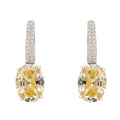 925 Sterling Silver Oval Yellow Topaz Drop Earrings with Simulated Diamond Accents