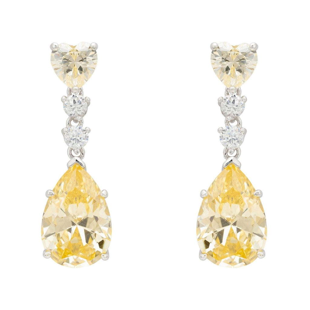Lemon Topaz Teardrop Earrings in 925 Sterling Silver with Diamond Accents
