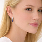 925 Sterling Silver Oval Tanzanite Drop Earrings with Simulated Diamond Accents