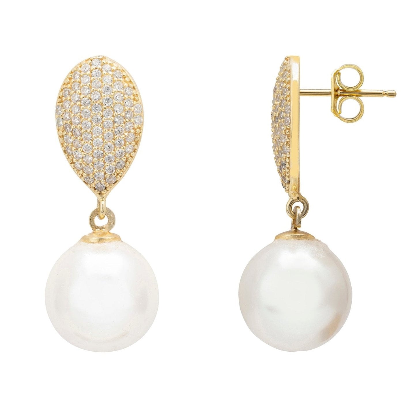 925 Sterling Silver Pearl Classic Drop Earrings – Gold Plated