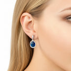 925 Sterling Silver Oval Sapphire Hydro Drop Earrings with Cubic Zirconia Accents