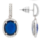 925 Sterling Silver Oval Sapphire Hydro Drop Earrings with Cubic Zirconia Accents