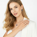 925 Sterling Silver Oval Sapphire Hydro Drop Earrings with Cubic Zirconia Accents