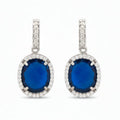 925 Sterling Silver Oval Sapphire Hydro Drop Earrings with Cubic Zirconia Accents
