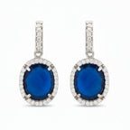 925 Sterling Silver Oval Sapphire Hydro Drop Earrings with Cubic Zirconia Accents
