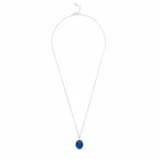 Oval Sapphire Hydro Pendant Necklace with CZ Halo in 925 Sterling Silver