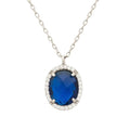 Oval Sapphire Hydro Pendant Necklace with CZ Halo in 925 Sterling Silver
