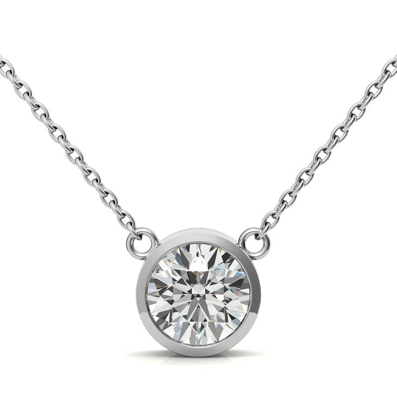 2.00 CTW Prong Set Round Lab Grown Solitaire Diamond Pendant (G-Vs) in 14K White or Yellow Gold - AGI Certified