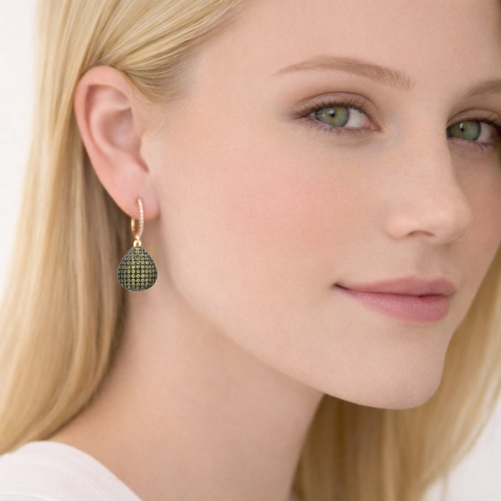 925 Sterling Silver Pear Drop Peridot Gemstone Earrings with Cubic Zirconia – Gold Plated