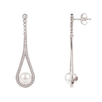 925 Sterling Silver Cradled Pearl Drop Earrings with Cubic Zirconia Accents