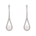 925 Sterling Silver Cradled Pearl Drop Earrings with Cubic Zirconia Accents