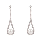 925 Sterling Silver Cradled Pearl Drop Earrings with Cubic Zirconia Accents