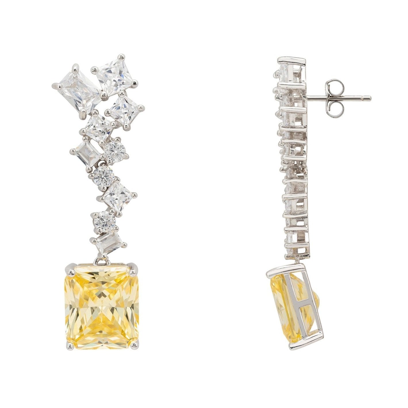 Lemon Topaz Drop Earrings in 925 Sterling Silver with Diamond Accents