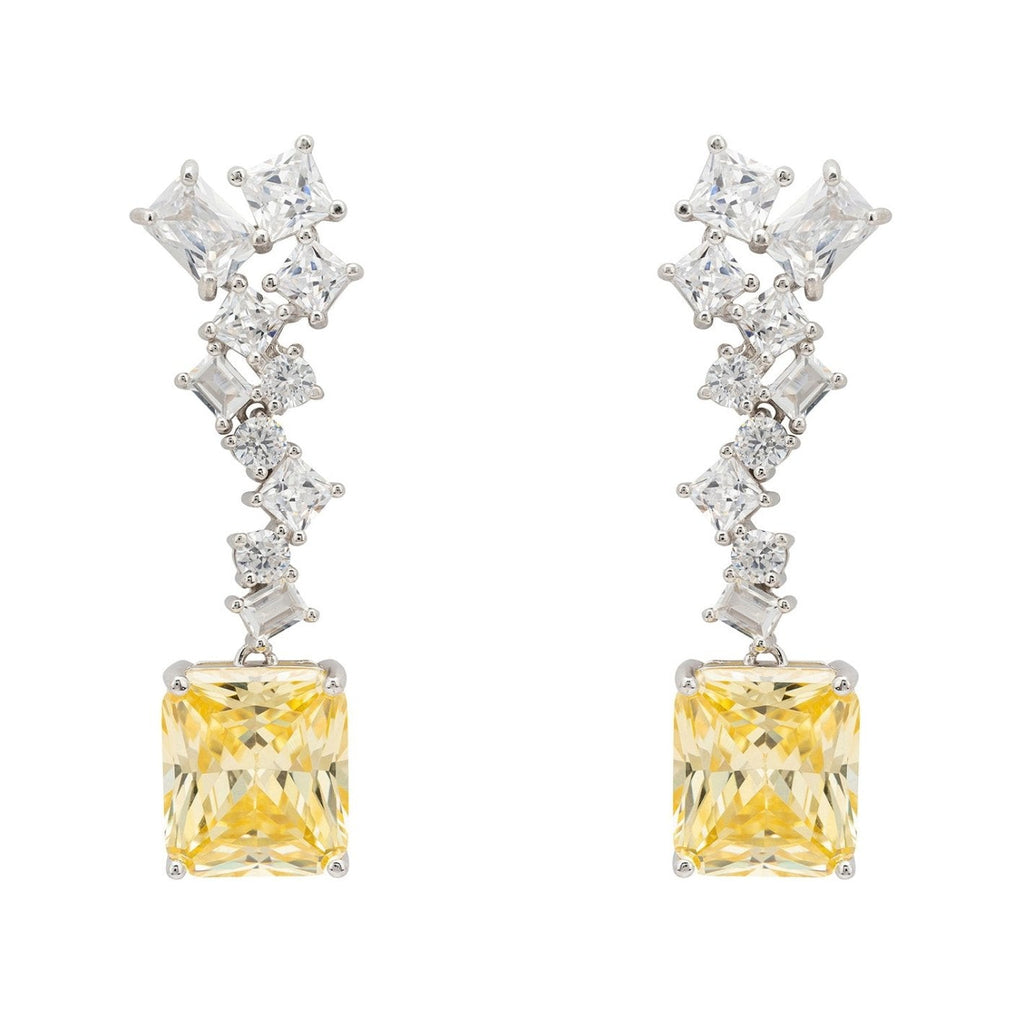 Lemon Topaz Drop Earrings in 925 Sterling Silver with Diamond Accents