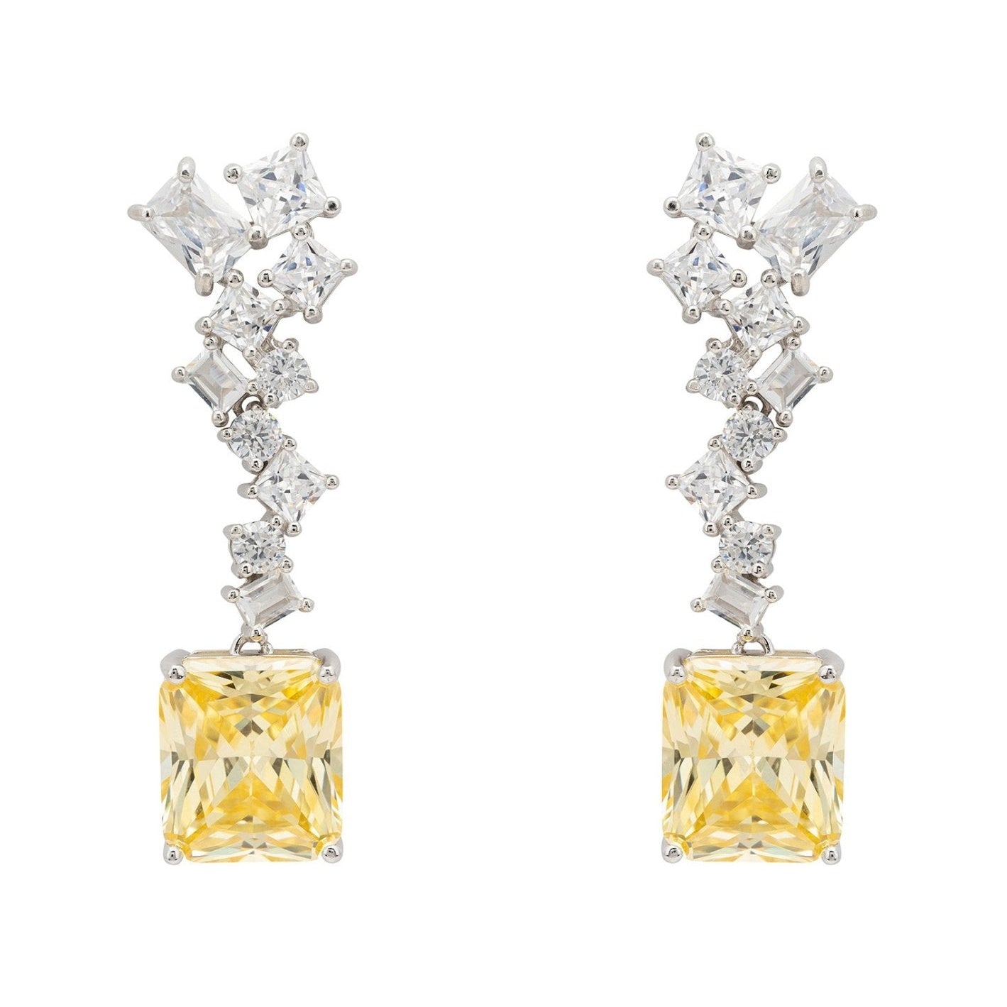Lemon Topaz Drop Earrings in 925 Sterling Silver with Diamond Accents