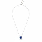 Art Deco Sapphire Pendant Necklace with Zirconia Halo in 925 Sterling Silver