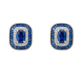 Art Deco Sapphire Stud Earrings in 925 Sterling Silver with Zirconia Halo