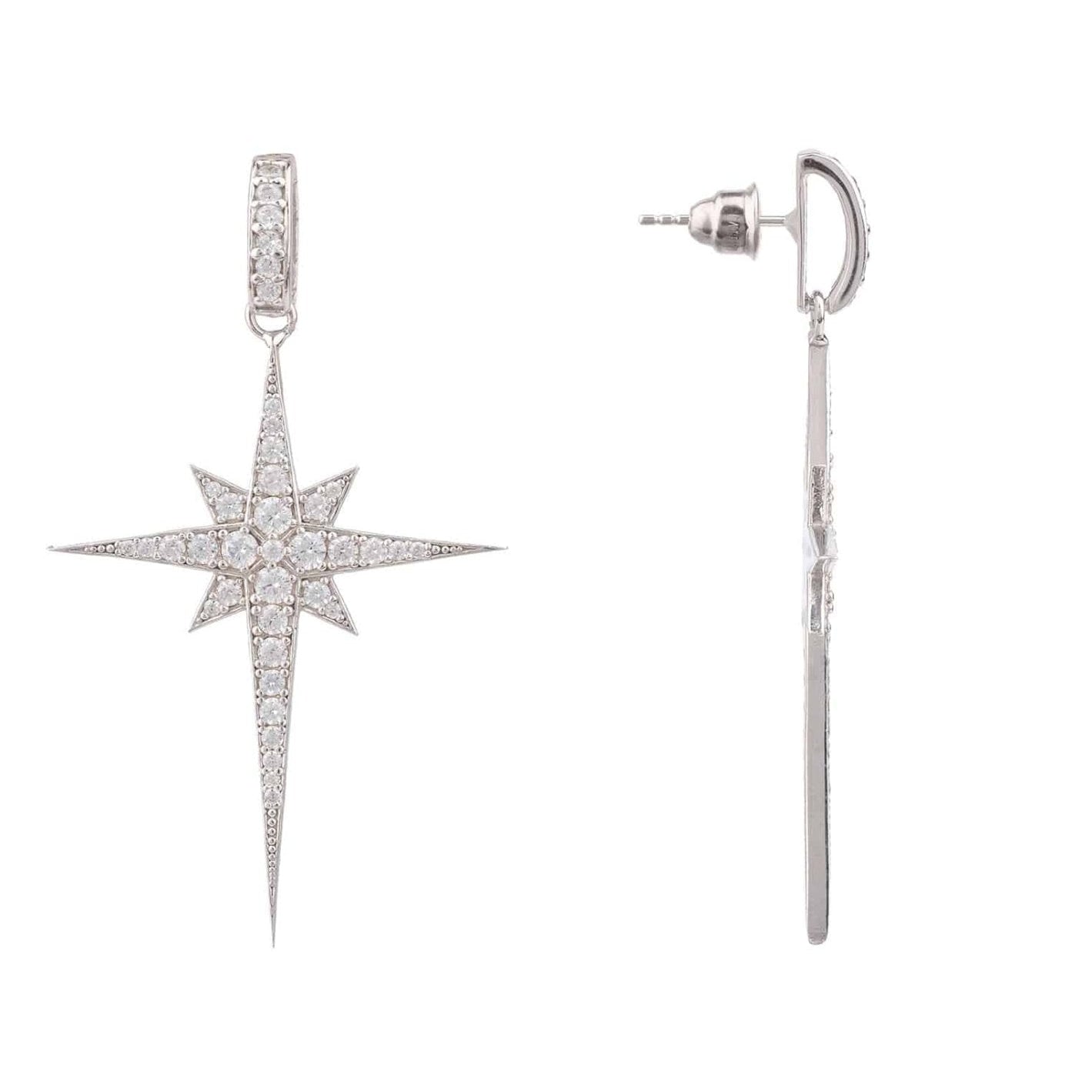 925 Sterling Silver North Star Burst Large Drop Earrings