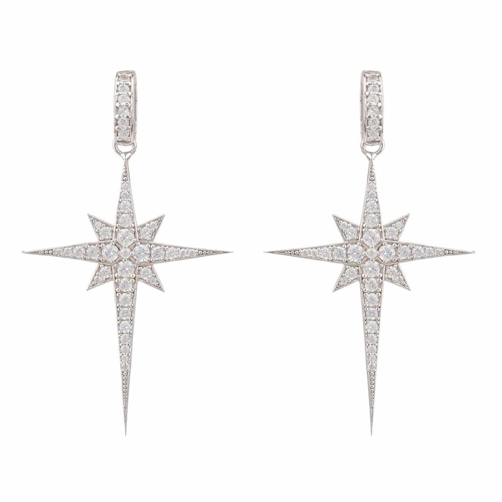 925 Sterling Silver North Star Burst Large Drop Earrings