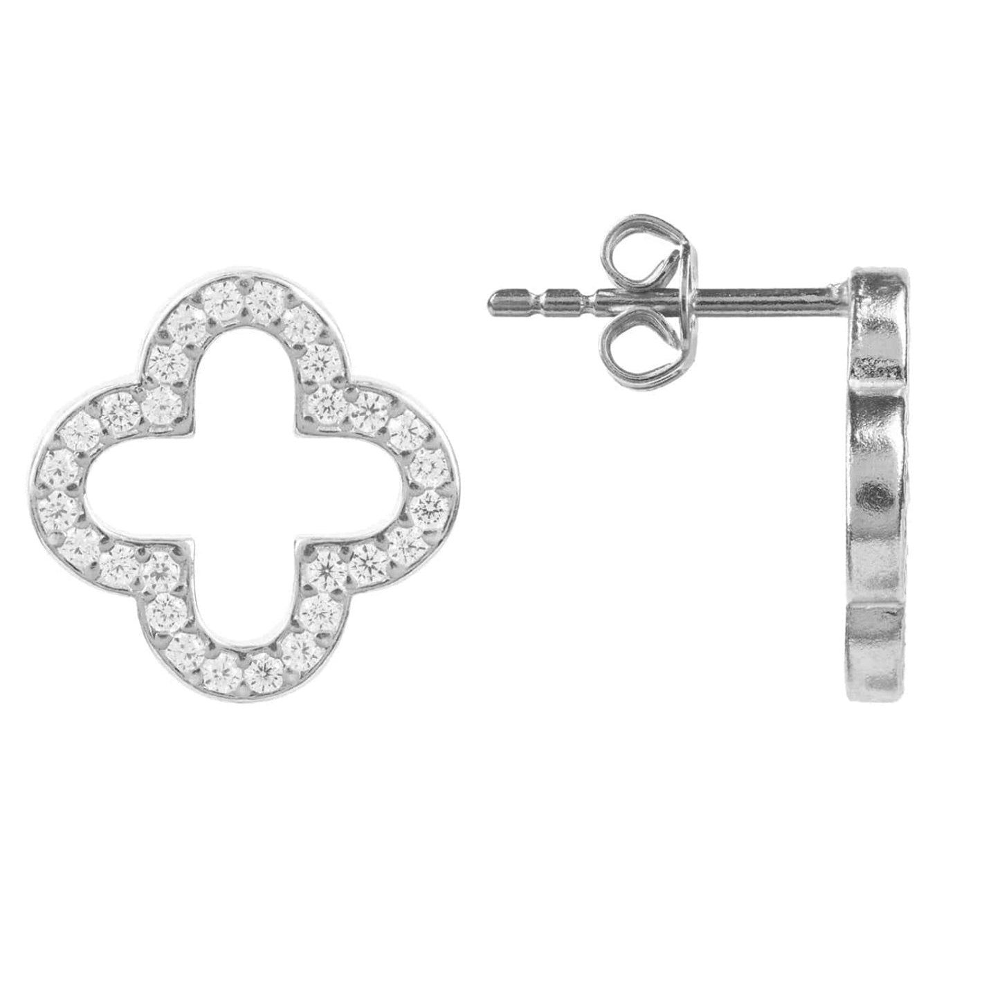 925 Sterling Silver Open Clover Stud Earrings with Cubic Zirconia Accents