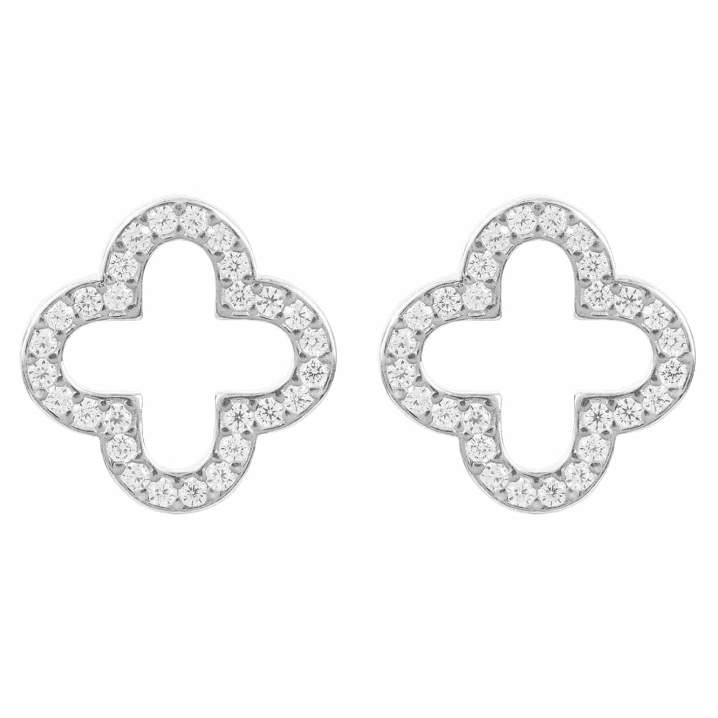 925 Sterling Silver Open Clover Stud Earrings with Cubic Zirconia Accents