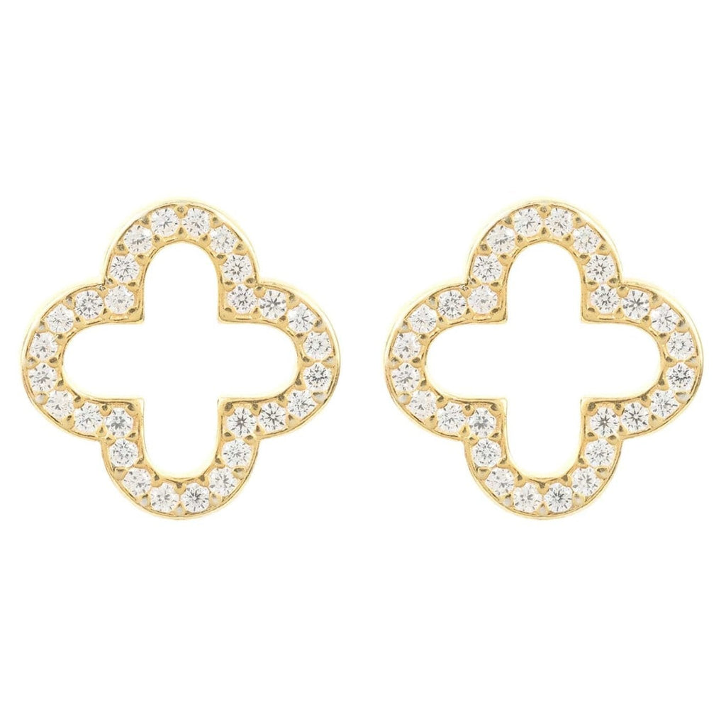 925 Sterling Silver Open Clover Stud Earrings with Cubic Zirconia Accents