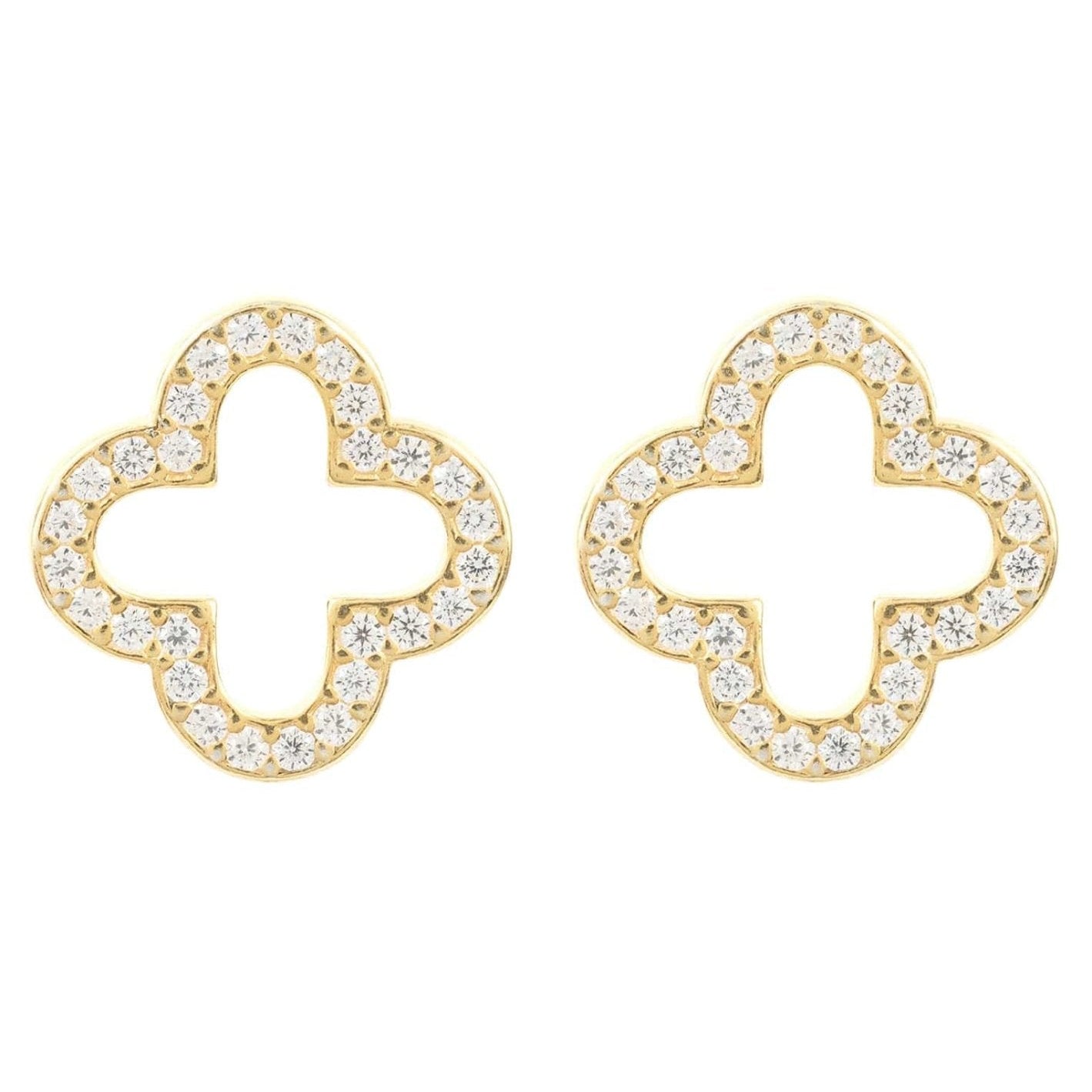 925 Sterling Silver Open Clover Stud Earrings with Cubic Zirconia Accents