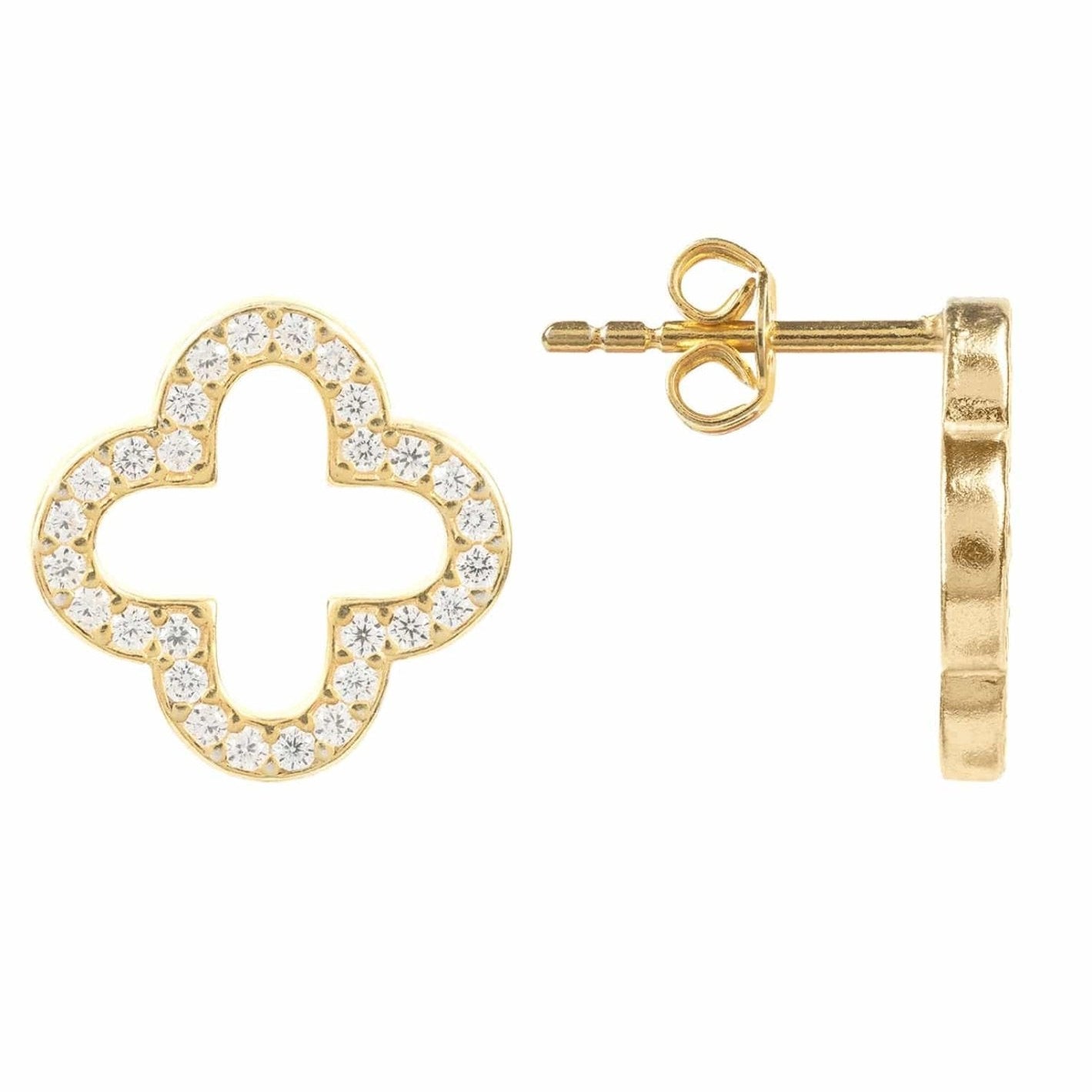 925 Sterling Silver Open Clover Stud Earrings with Cubic Zirconia Accents