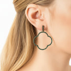 925 Sterling Silver Open Clover Large Drop Earrings with Green Cubic Zirconia – Gold Plated