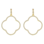 925 Sterling Silver Open Clover Large Drop Earrings with White Cubic Zirconia – Gold Plated