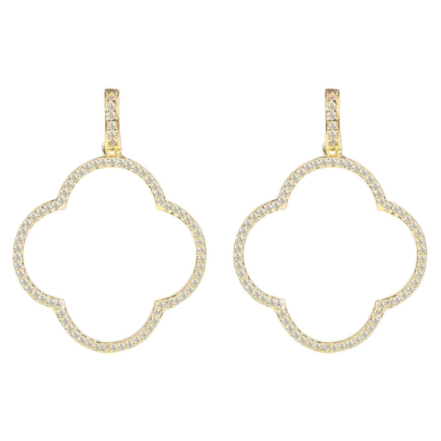 925 Sterling Silver Open Clover Large Drop Earrings with White Cubic Zirconia – Gold Plated