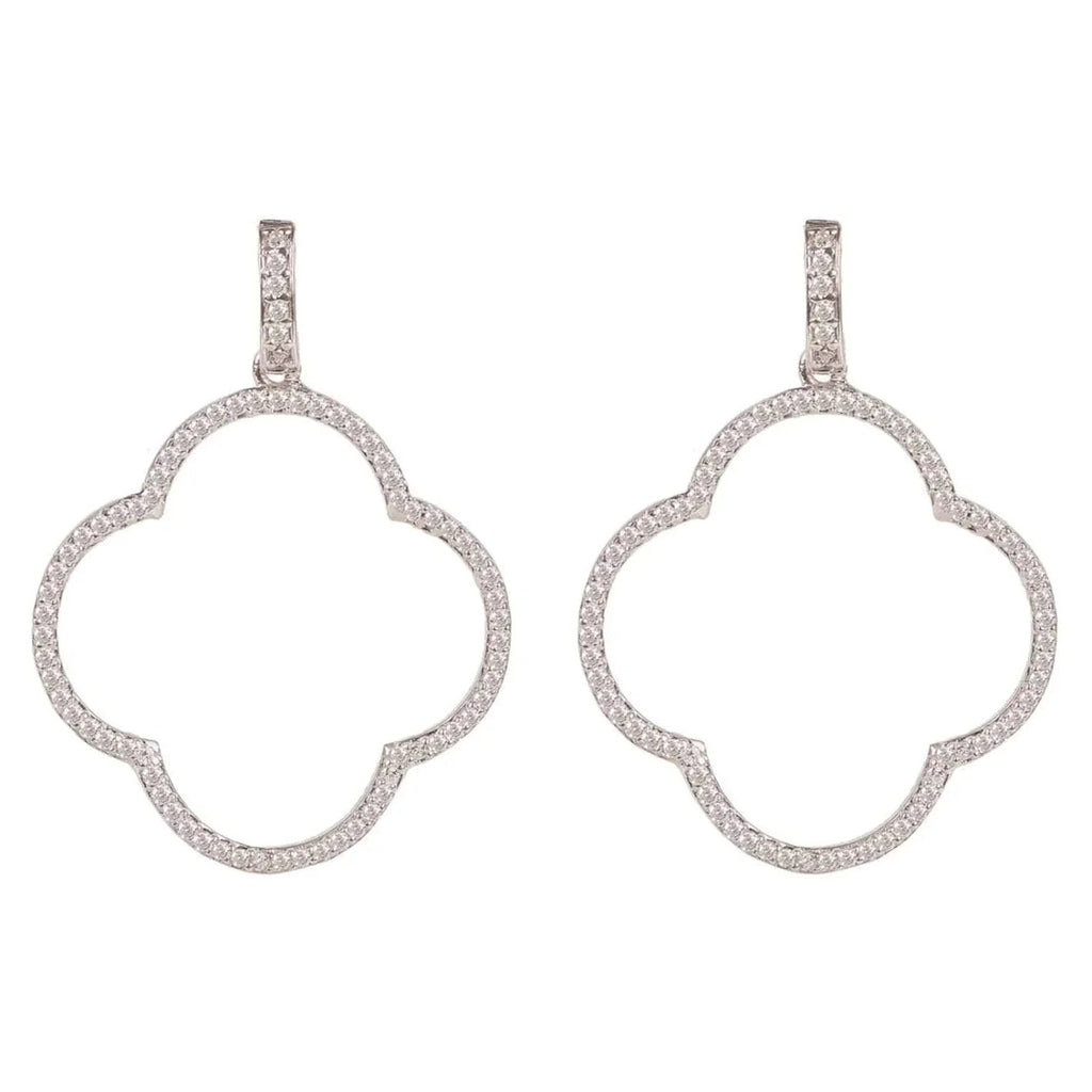 925 Sterling Silver Open Clover Large Drop Earrings with White Cubic Zirconia