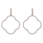 925 Sterling Silver Open Clover Large Drop Earrings with White Cubic Zirconia
