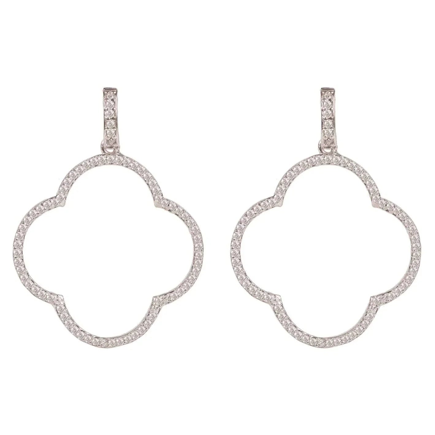 925 Sterling Silver Open Clover Large Drop Earrings with White Cubic Zirconia