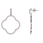 925 Sterling Silver Open Clover Large Drop Earrings with White Cubic Zirconia
