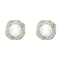 Pearl and Floral Petal Stud Earrings in 925 Sterling Silver with Zirconia Accents