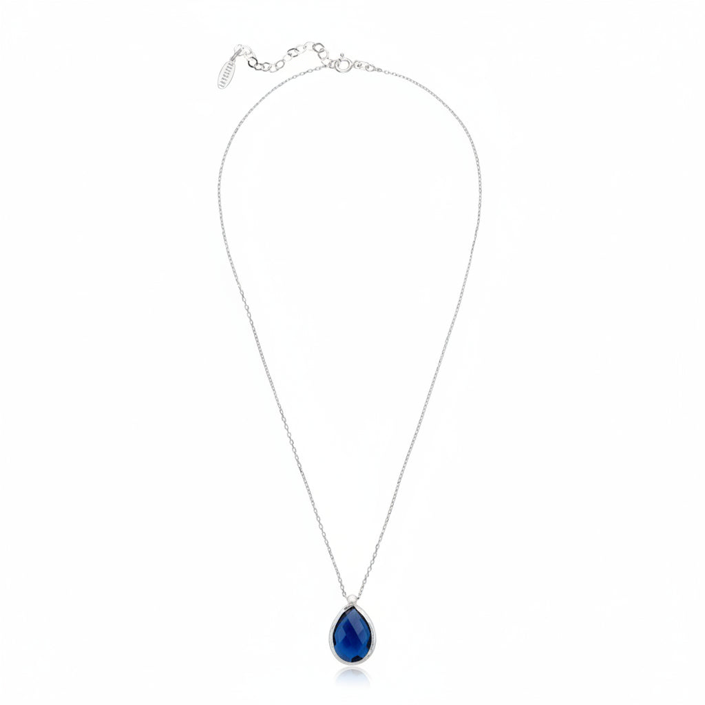 Blue Sapphire Hydro Teardrop Pendant Necklace in 925 Sterling Silver