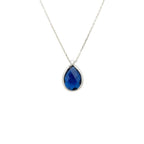 Blue Sapphire Hydro Teardrop Pendant Necklace in 925 Sterling Silver