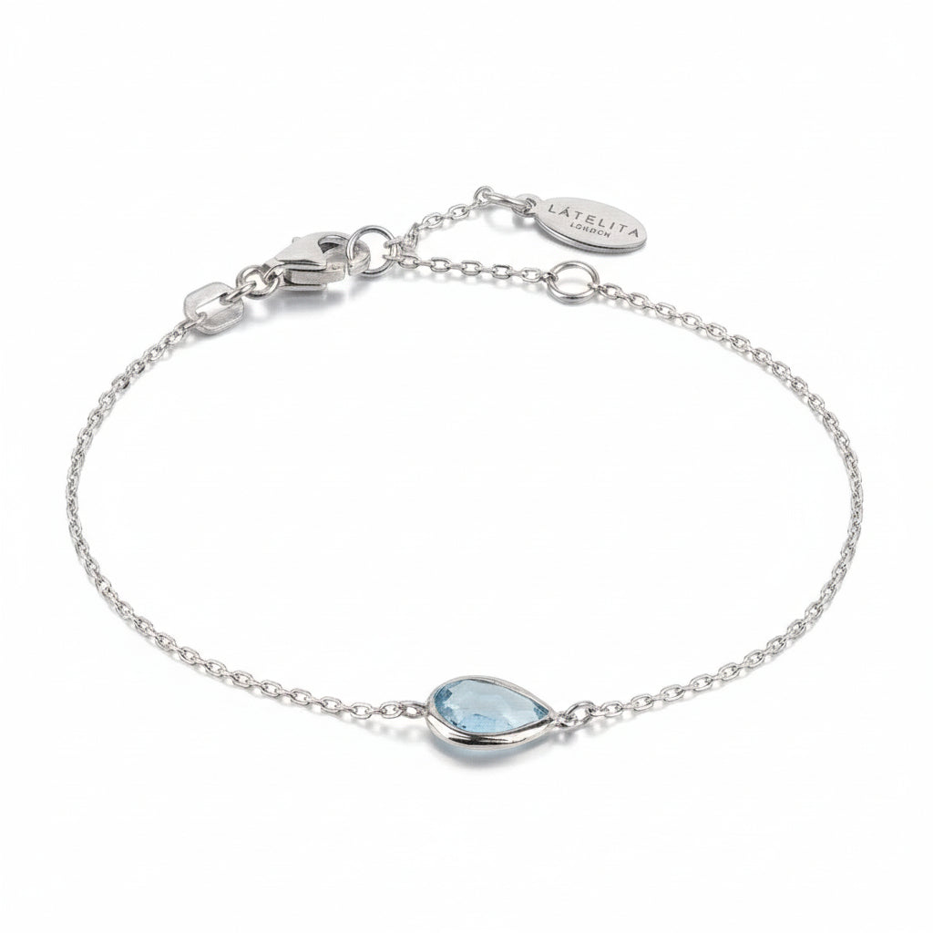 Mini Teardrop Gemstone Bracelet in 925 Sterling Silver with Blue Topaz