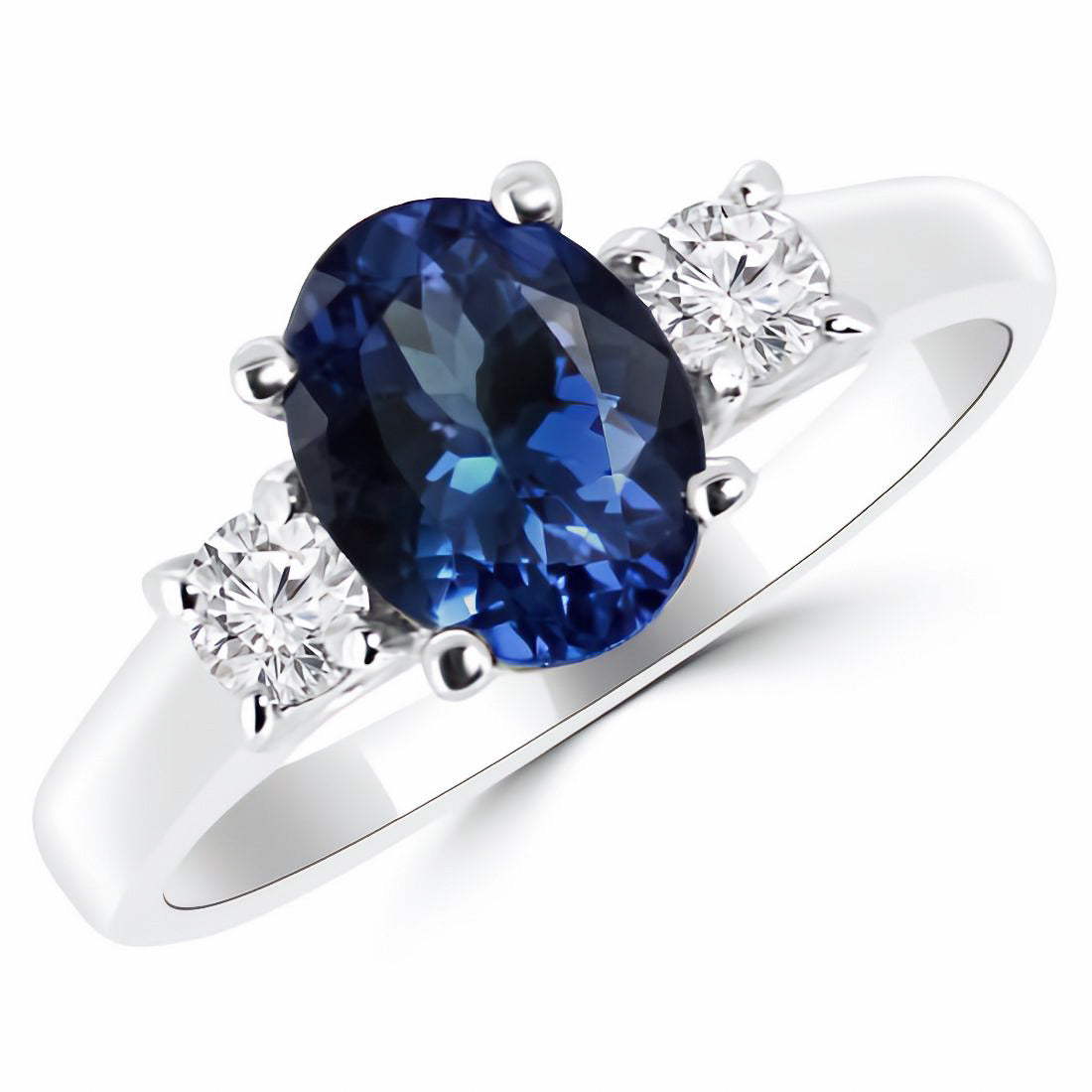 2.00 CTW Lab Created Oval Blue Sapphire & Diamond Three-Stone Engagement Ring in 14kt Gold