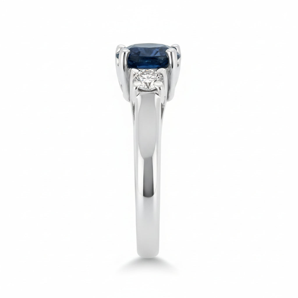 2.00 CTW Lab Created Oval Blue Sapphire & Diamond Three-Stone Engagement Ring in 14kt Gold
